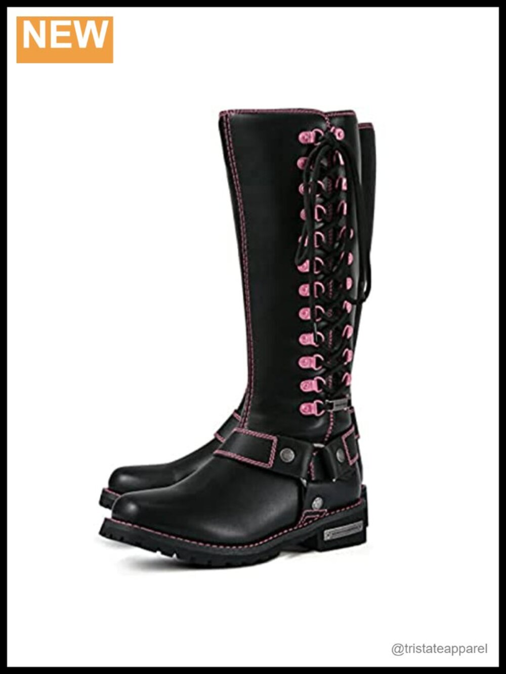 Women's Knee High Motorcycle Riding Boots Faux Leather Lace Up Side Zipper